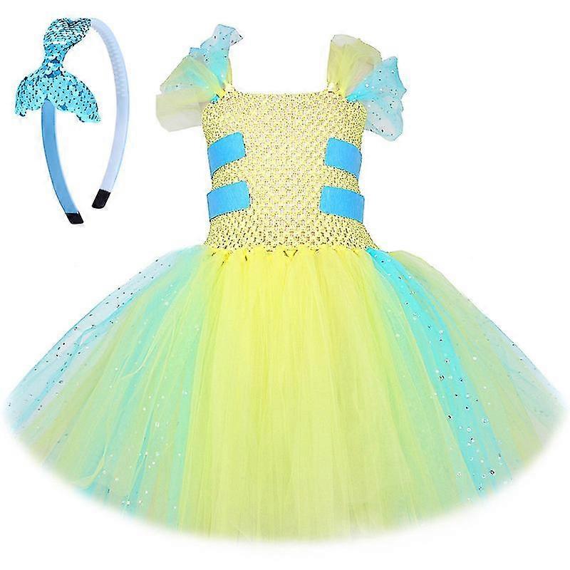 Tecknad Flounder Barnklänning, Flickans Mesh Puffy Klänning, Barnklänning, Prinsessklänning