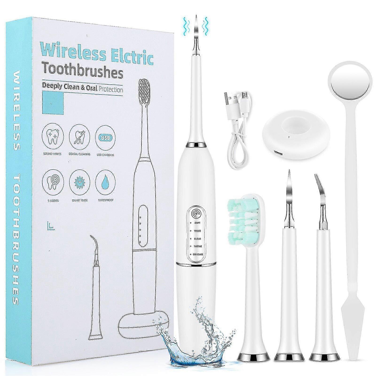 歯のクリーニングキット、ホームケアのための専門の超音波歯石除去剤、USB充電式、2つの頭および歯のクリーニングの歯のホワイトニングのための5つのモード