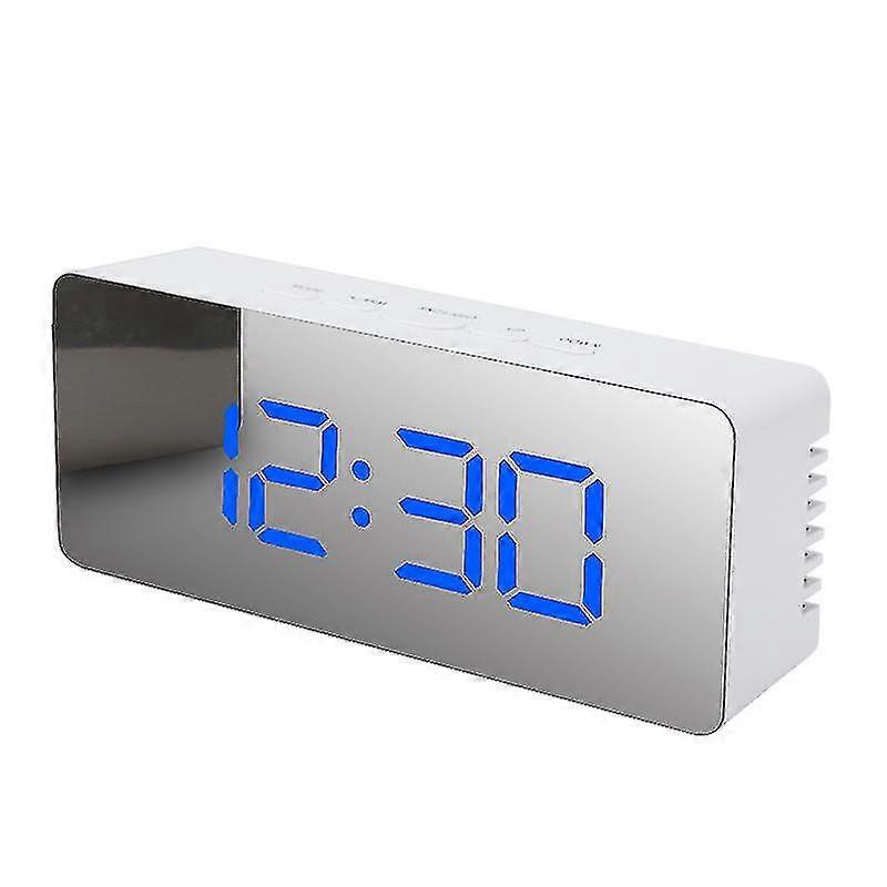 Digital Alarm Clock, 5.5" Large Screen Led Mirror Clock With Usb Charging Ports(blue Light White Shell)