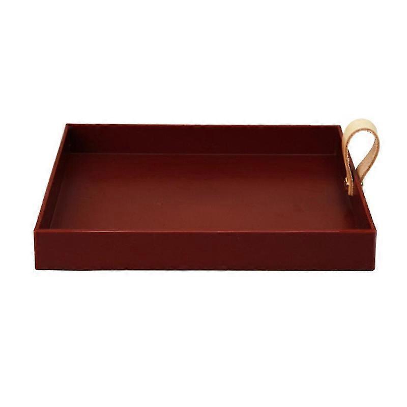 スクエア PUレザー サービングトレイ 装飾皿 化粧品 雑貨 デスクトップ収納プレート ハンドル付き