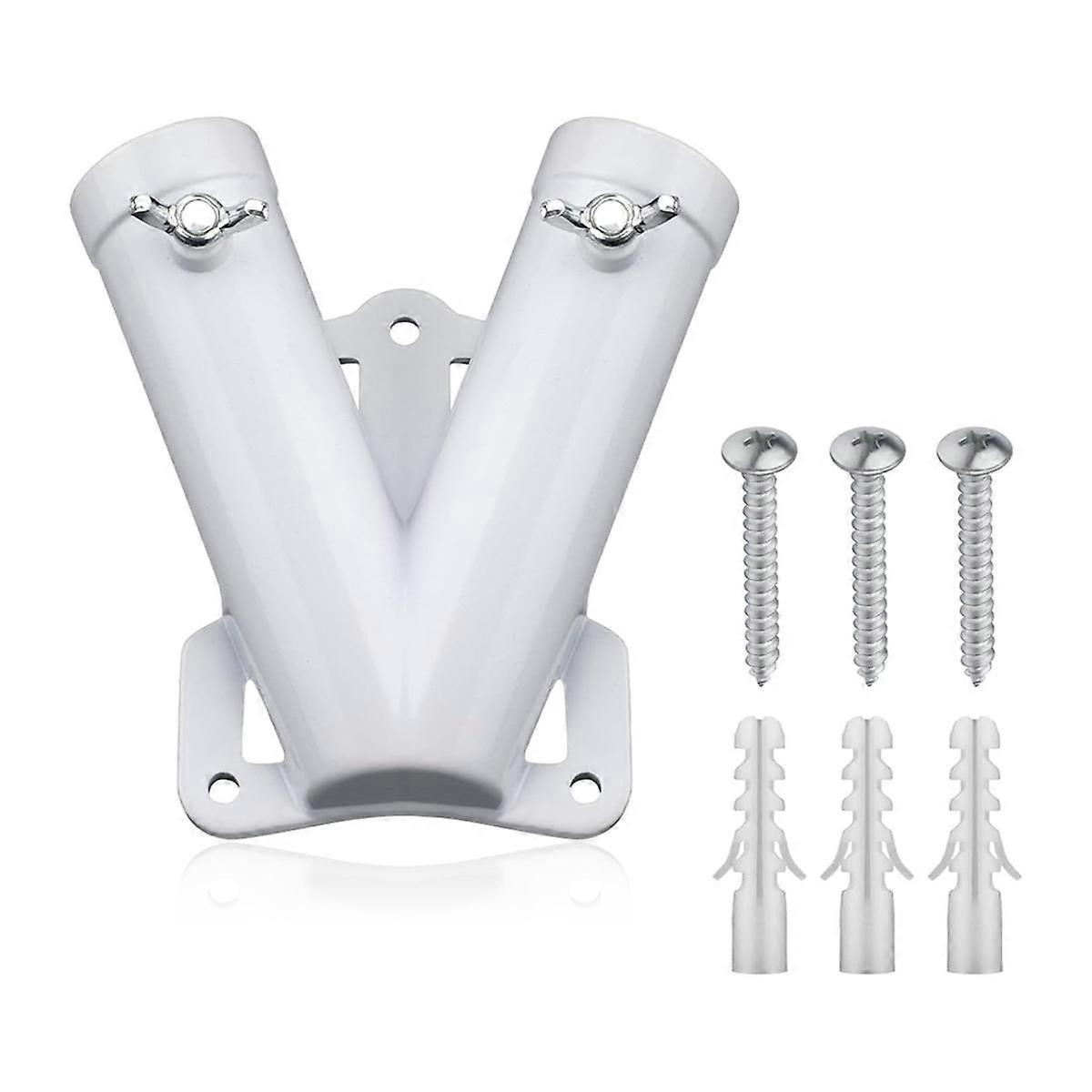 Double FlagPole Bracket Holder, V Shape Aluminum Alloy Flagpole Wall Mount Bracket Windproof Flag B