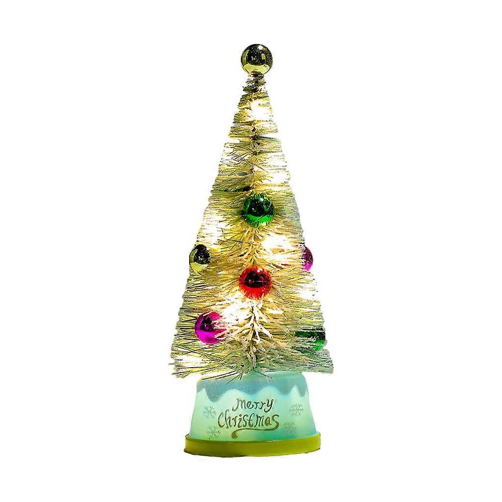  Snow Pine Tree Ornaments Artificial Mini Christmas Tree with LED Light Balls