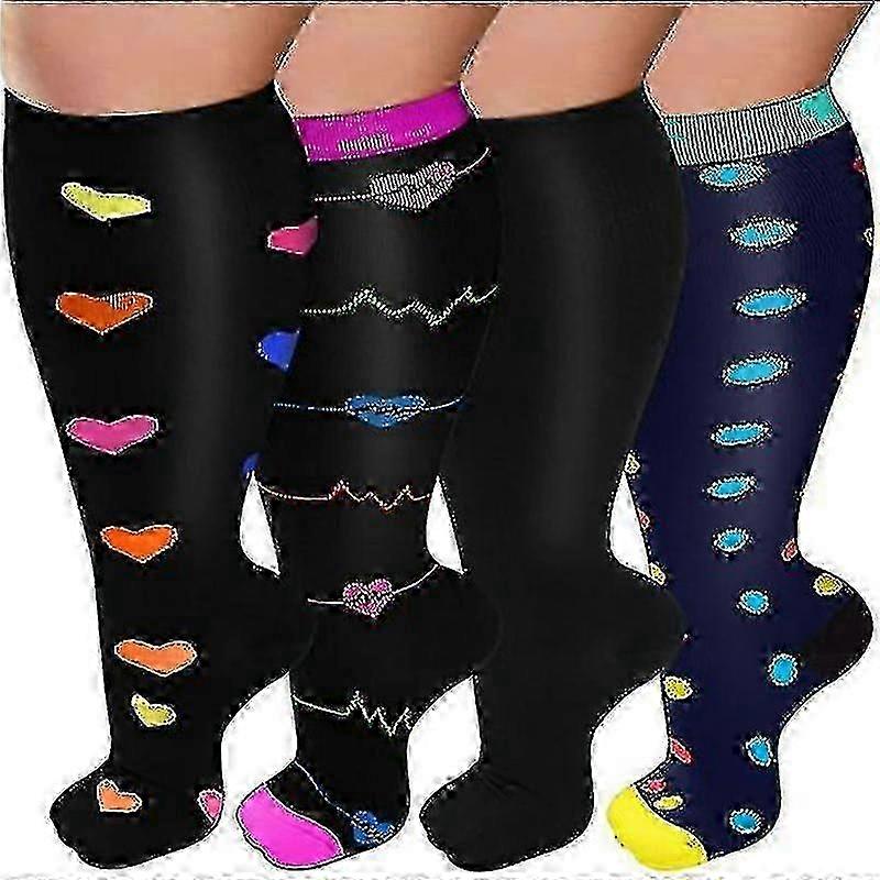 4 Pairs Of Plus Size Compression Socks For Women And Men, Wide Calf 20-30mmhg, Extra Large Support Socks For Nurses