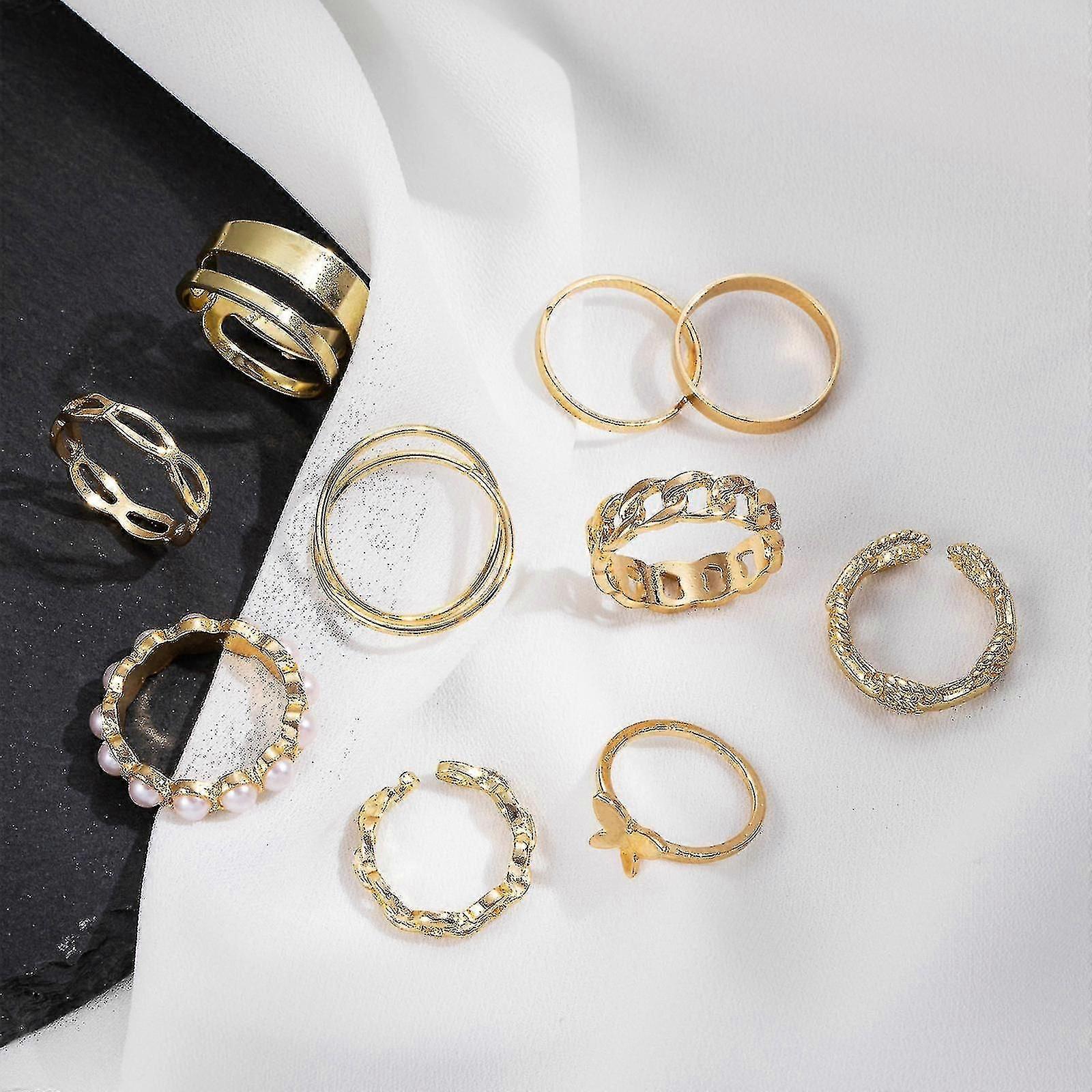 10 Pieces/set Butterfly Band Rings Adjustable Open Rings For Women Stackable Rings