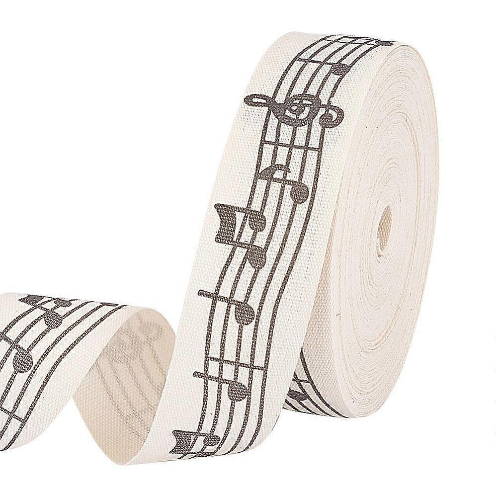 Musical Note Print Polyester Ribbon Antique White 3/4 inch(20mm)