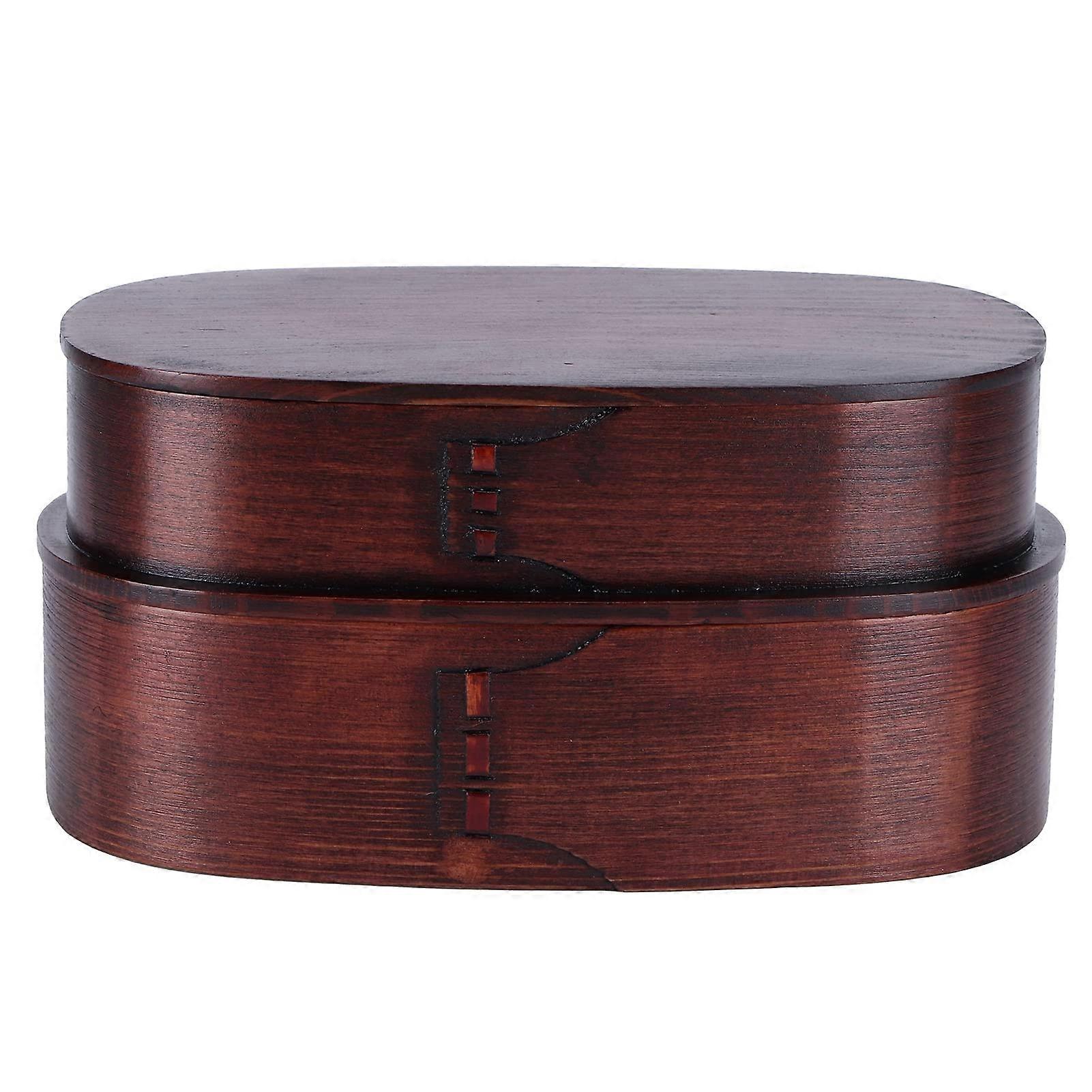 Wooden double layer food storage container suitable for home and travel