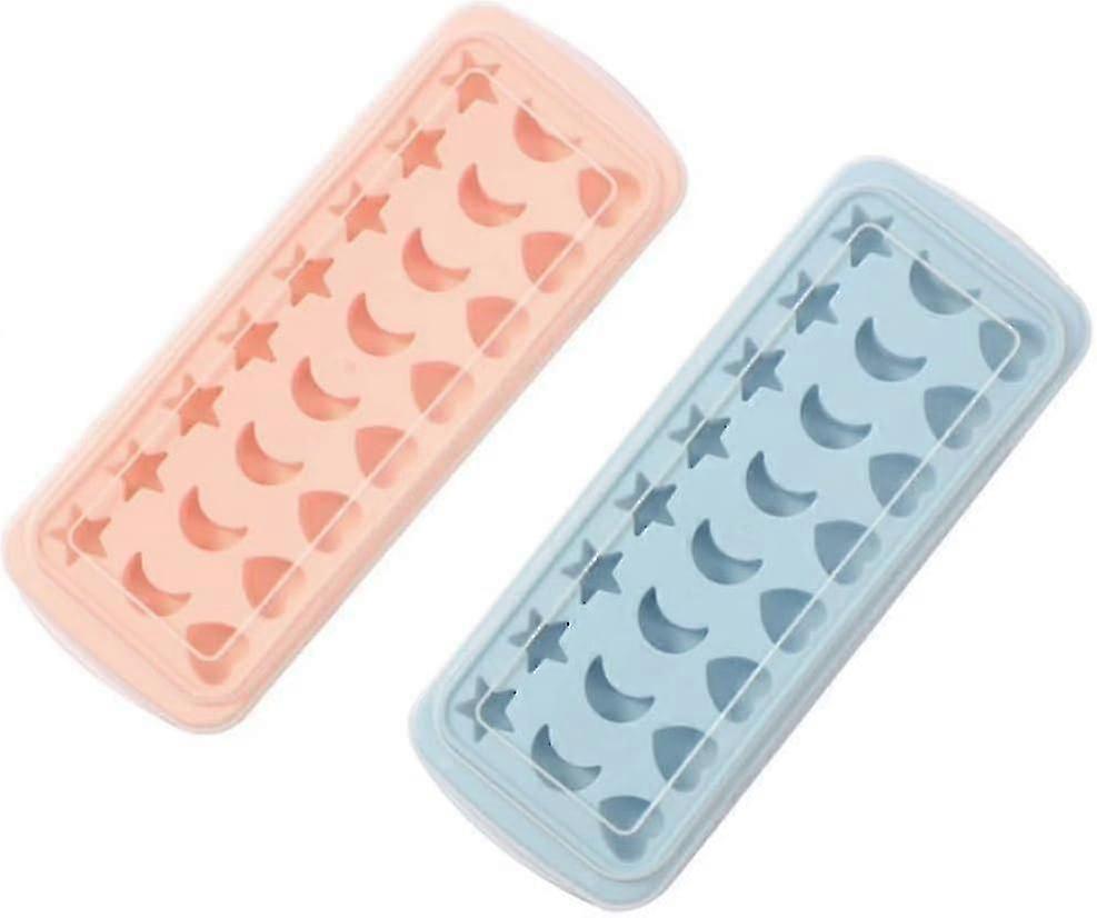 2pcs, Ice Cube Tray, Silicone Ice Cube Molds, Mini Heart-moon Shaped Candle Soap Cake Molds For Diy Gifts (pink, Blue)
