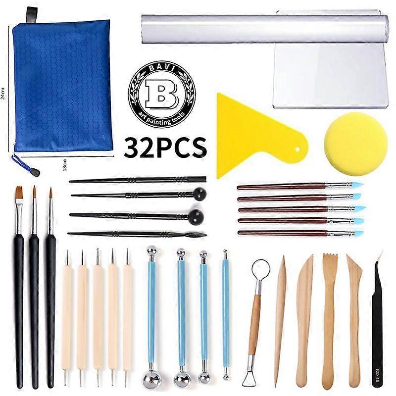 32 Pcs Polymer Clay Tools, Clay Sculpting Tools, Ball Stylus Dotting Tools, Modeling Clay Tools Set, Ceramic Tools, Pottery Carving Tool with a Storag