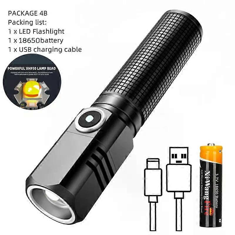 Zoom White Beam Light Long Distance Mini Flashlight Type-C Usb Rechargeable Portable Pocket Torch Home Outdoor 16340 Battery