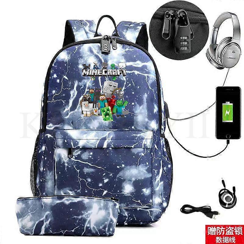 My World Ryggsäck Resebok Pojkar Flickor Skolväskor Casual Ryggsäck Laptop Hörlurar USB-Port Mochila