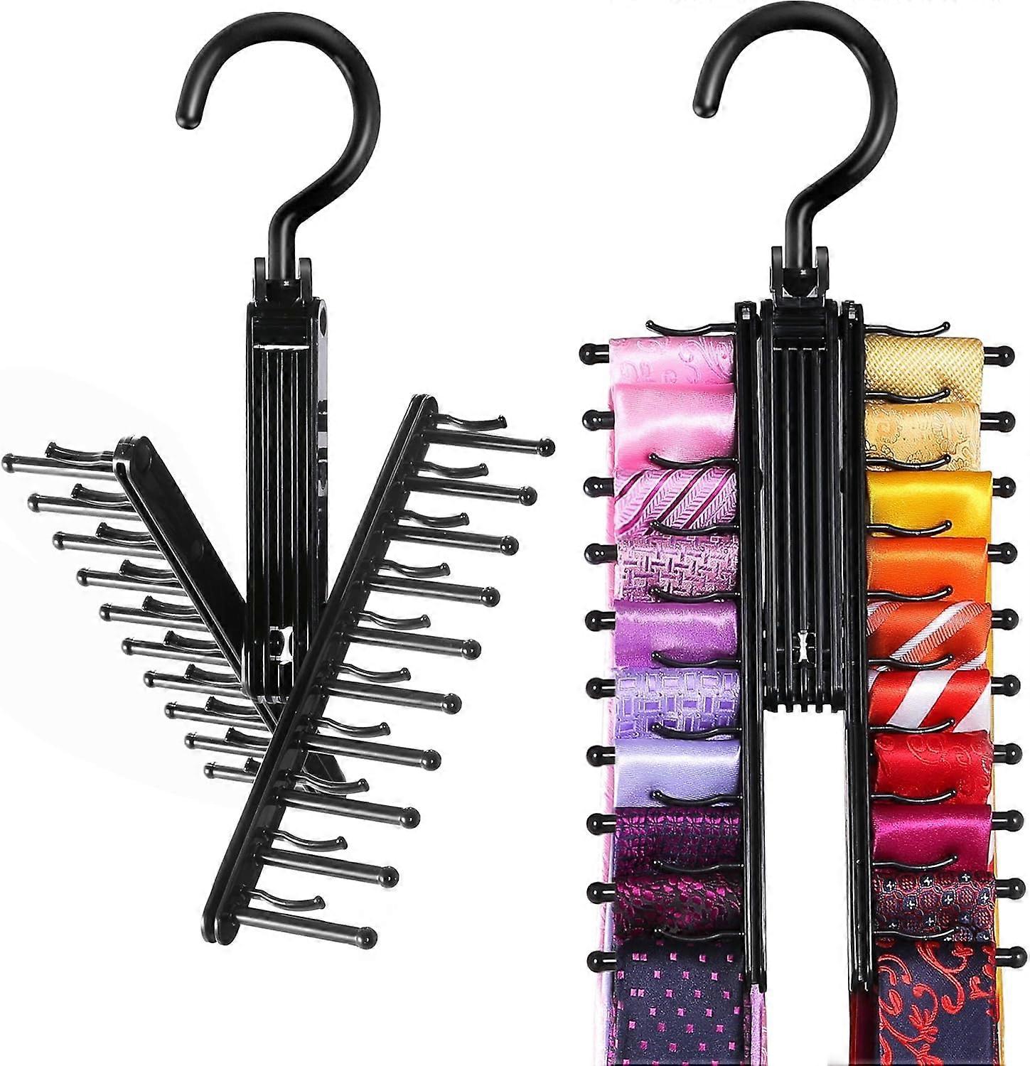 2 PCS Tie Rack Holder,Rotate to Open/Close Tie and Belt Hanger With Non-Slip Clips,360 Degree Swivel Space Saving Organizer