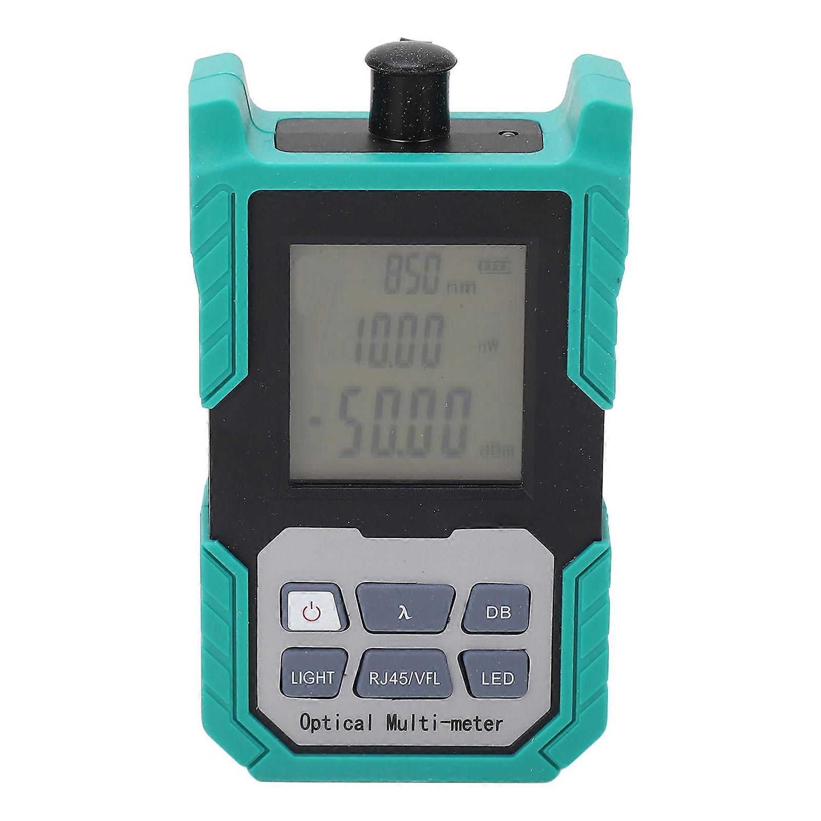 Optical Power Meter, Mini Handheld Fiber Optic Cable Decay Tester FC SC ST Universal Interface ‑50~+26dBm with Flashlight, Green