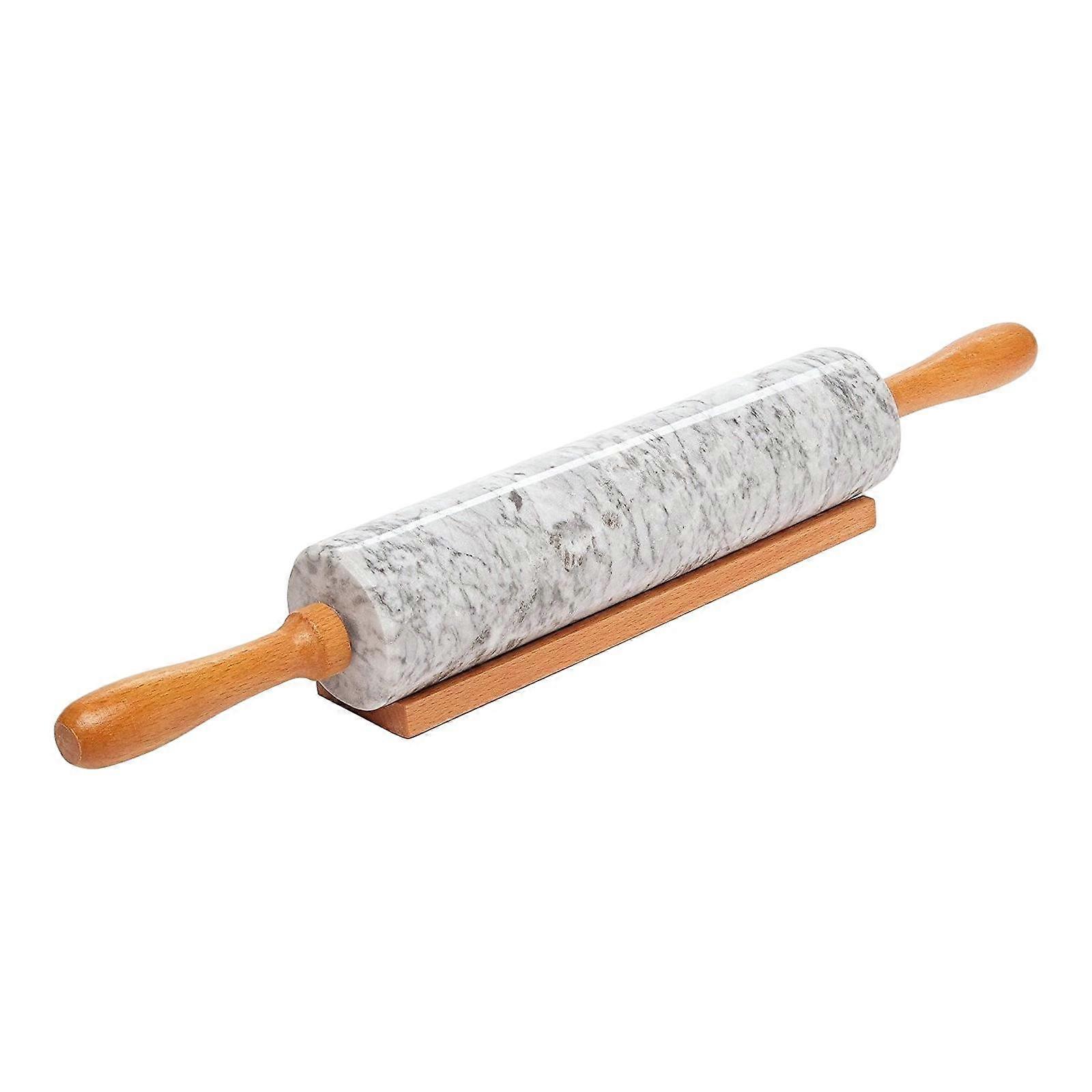 Marble Rolling Pin with Wooden Handles and Cradle Cake Pizza Tools Rolling Pin