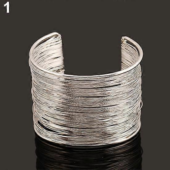 Women's Multilayer Metal Wires Strings Open Bangle Wide Cuff Bracelet