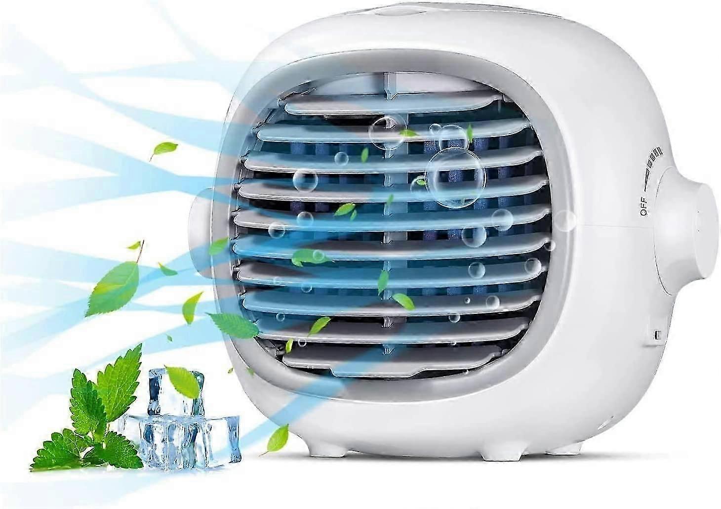 Portable Air Conditioner Fan Evaporative Portable Cooler Fan Space Cooler Fan Quiet Desk Fan with USB Recharged(White)