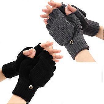 Guantes de invierno para mujer, paquete de 2 guantes de punto cálidos convertibles sin dedos compatibles con guantes de invierno para mujer, con gorro tipo manopla.