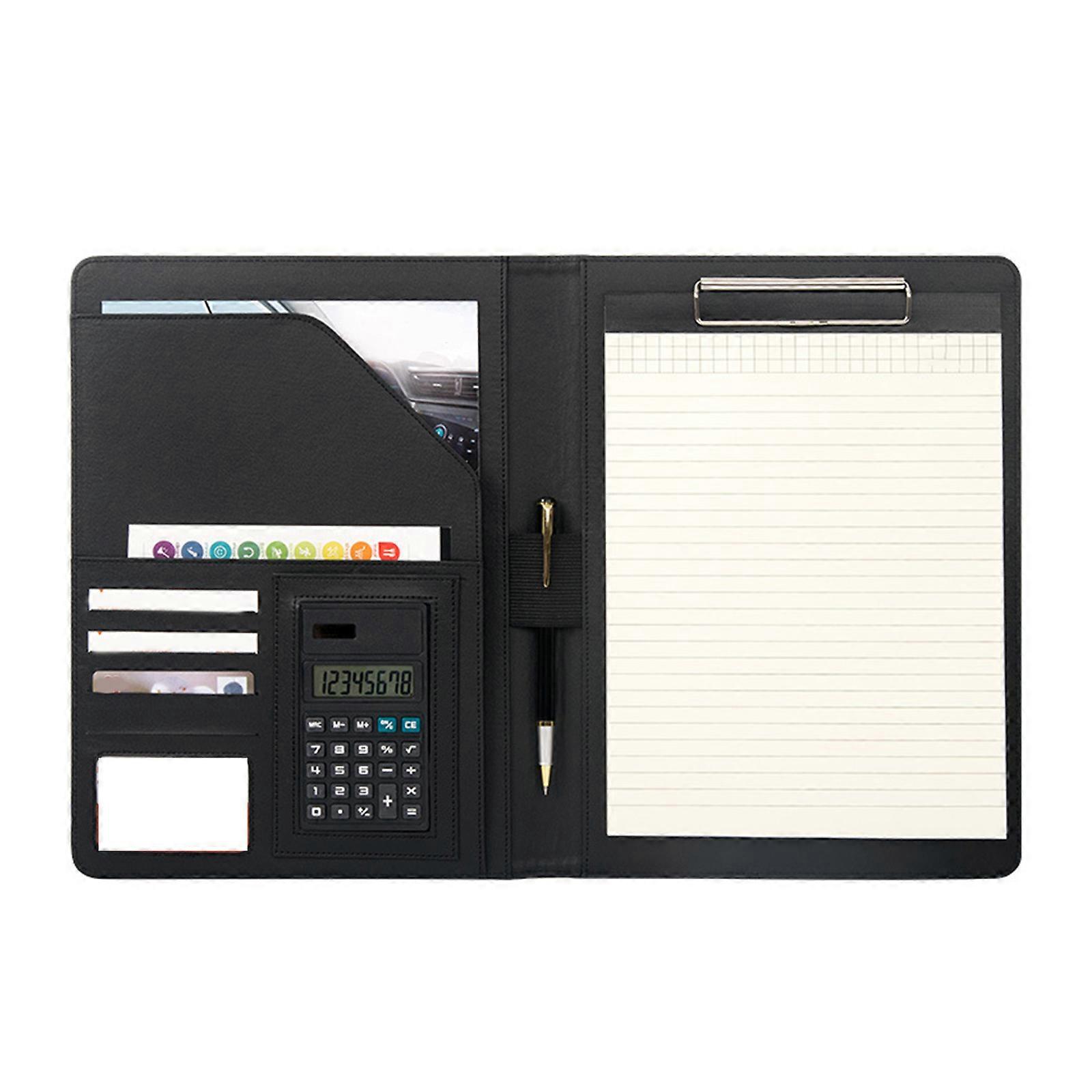 Porte-documents en cuir avec bloc-notes, porte-documents en cuir avec porte-cartes et emplacement pour stylo, multicolore, idéal pour les réunions et conférences.