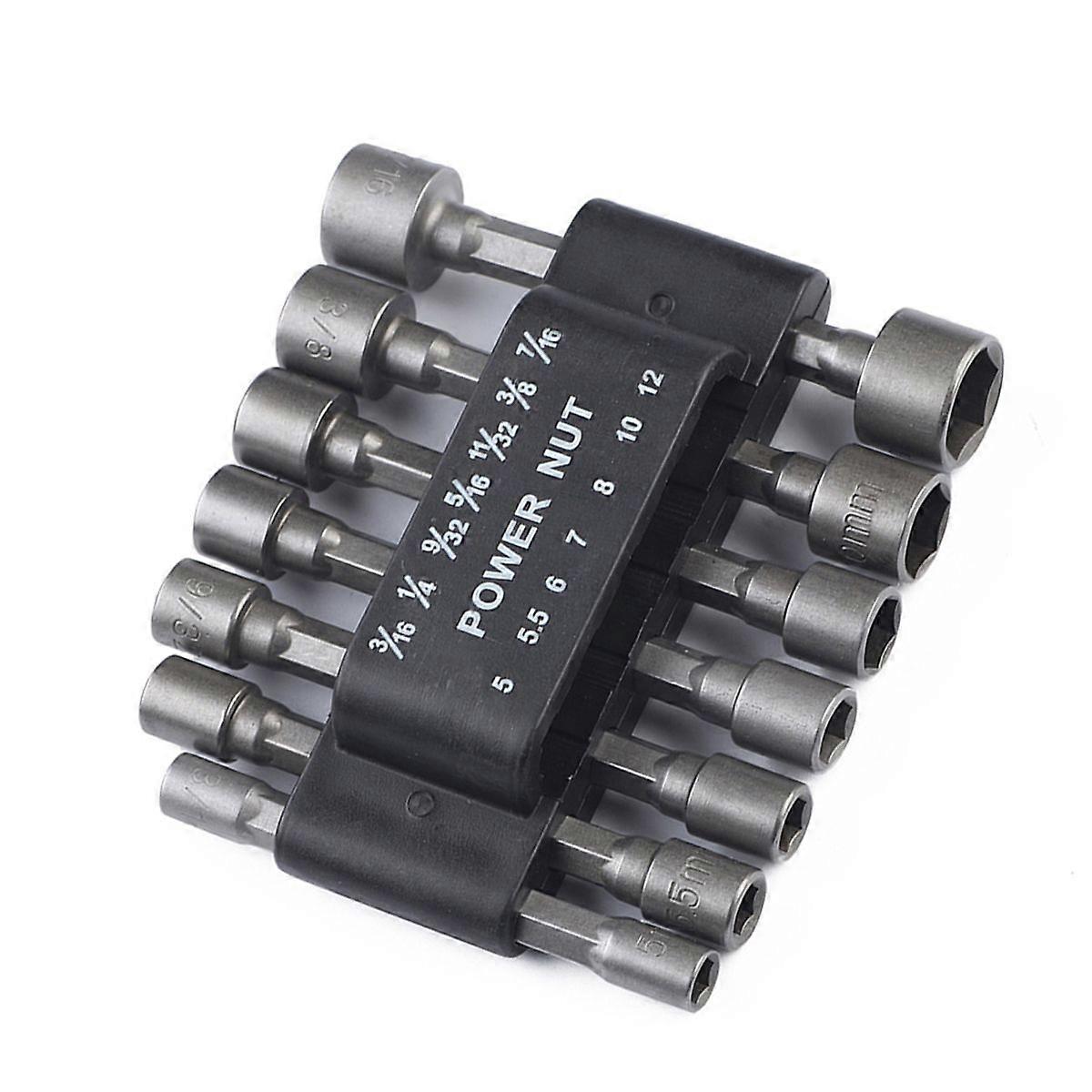 14 Pcs 5-12mm Imperial Socket Nut Impact Driver Adapter Drill Bits 1/4 Inch Hex Tool Set Nut Driver Socket Bit Set
