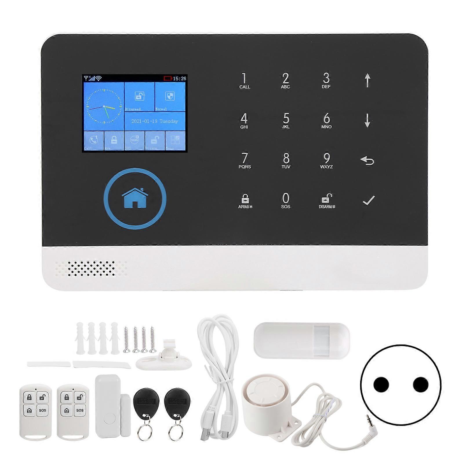 2.4in WIFI+GSM Alarm Systerm Household Fireproof AntiTheft Detector Smart Surveillance Host for Tuya 100240V(EU Plug )