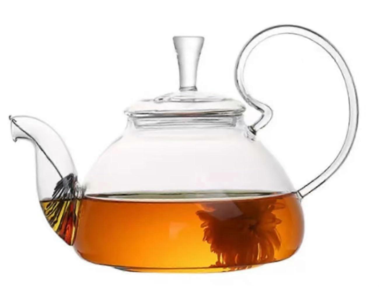 Borosilicate Glass Teapot 34 oz for Stovetop Use | Ideal for Blooming and Loose Leaf Tea | Transparent Design