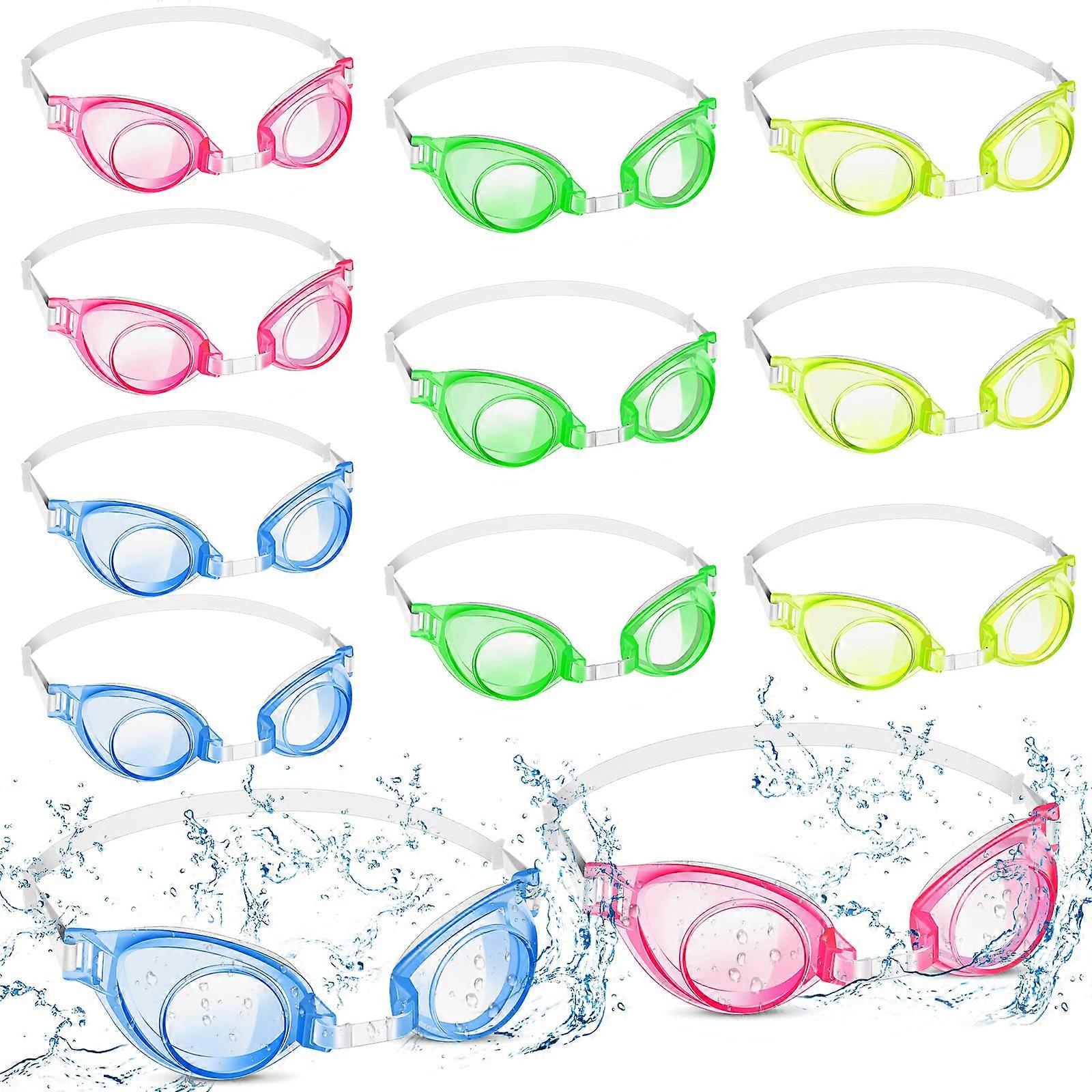 12 Pairs Summer Kids Swimming Goggles No Leaking Wide View with Adjustable Strap, 4 Colors