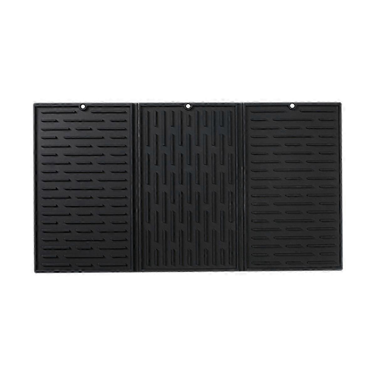 Black Foldable TriFold Tableware Drying Mat Silicone Draining Mat for Kitchen Counters