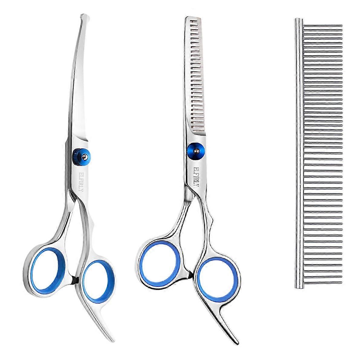 Safety Round Eded Dog Care Set Set (2 Package - Curved Scissors for Maintenance) Maintenance scans for dogs and cats with domestic care scissors blue