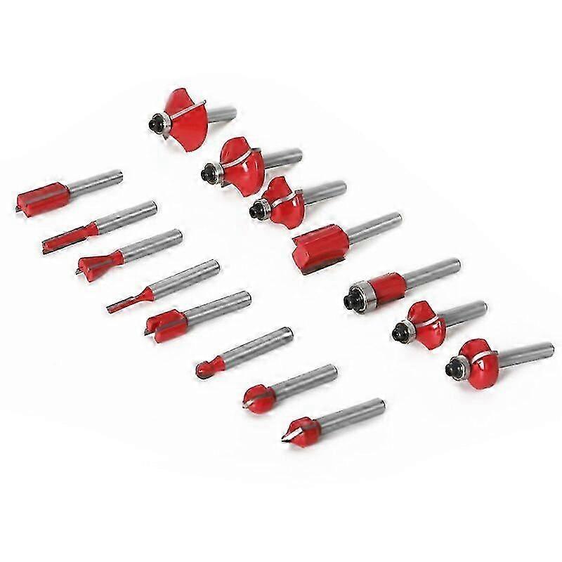 15pcs 6.35mm Shank Woodworking Cutter Slotting -Router Bits 14 Shank Tungsten Carbide Milling Cutter Router Bit Kit With Wooden Case, Edition a