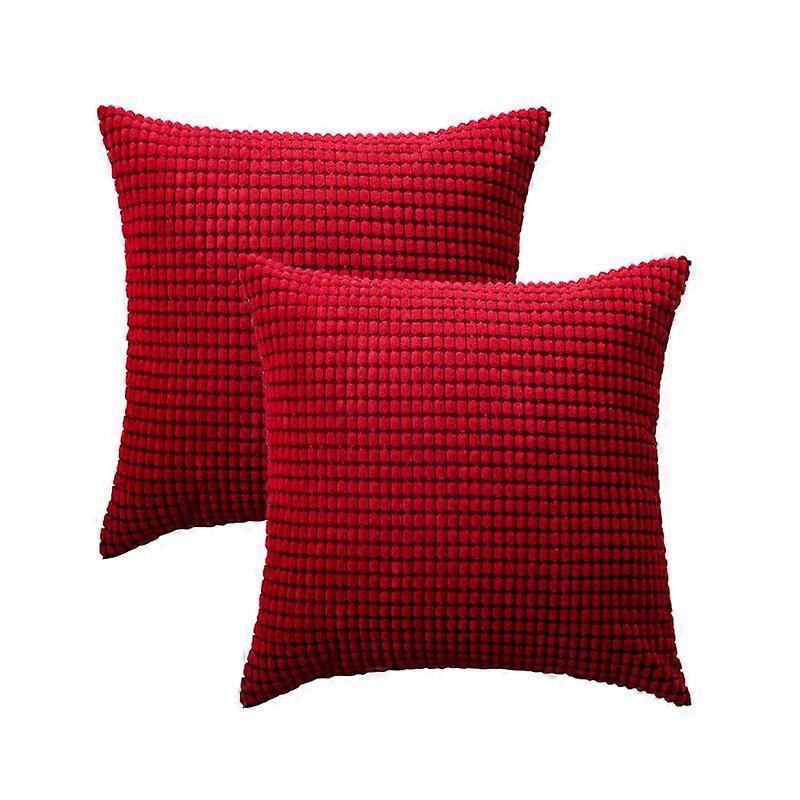 Pillowcase Nordic Corduroy Pillow 45*45cm Pillowcase without core 2PCS (Corn Kernel-Red)