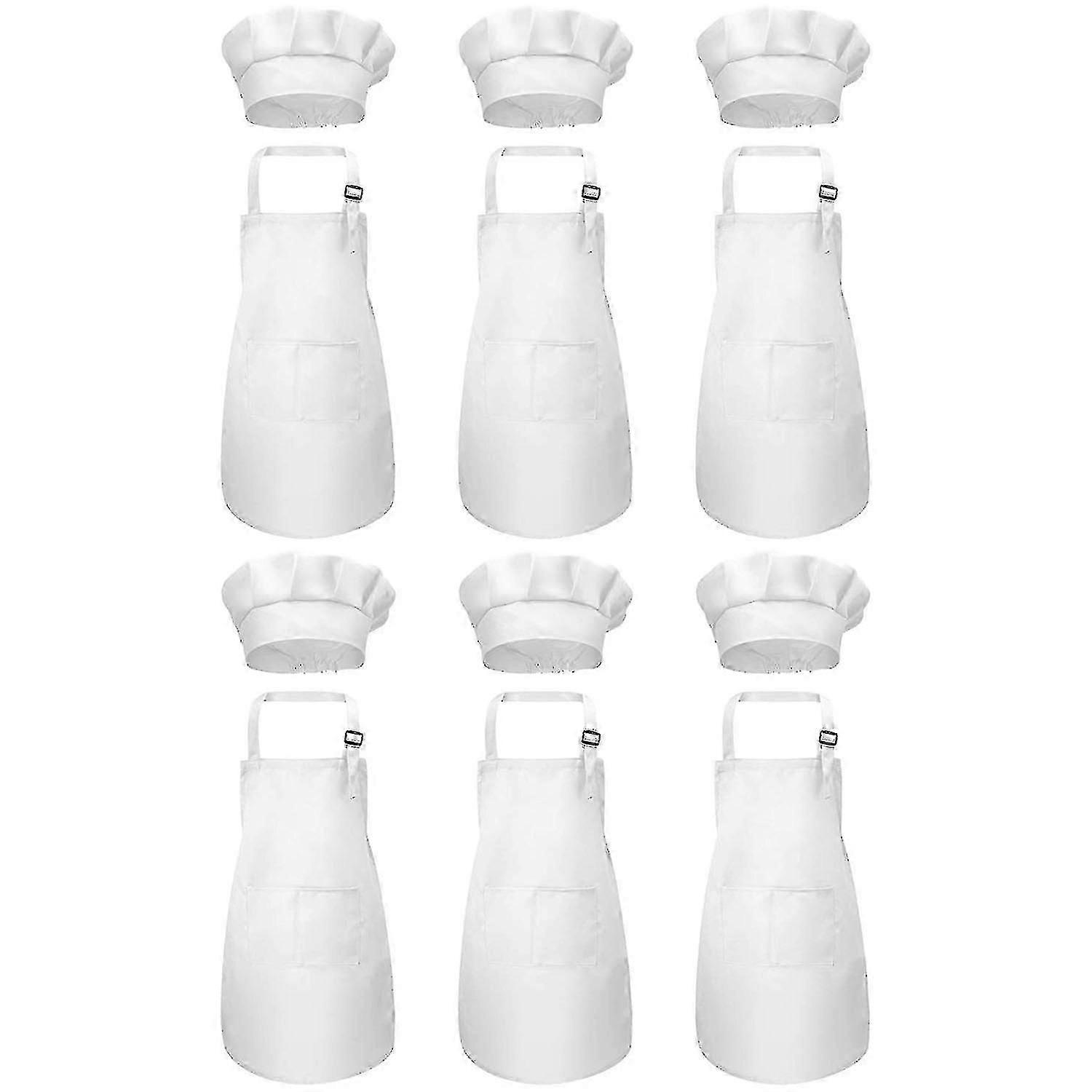 12-piece Apron And Chef Hat Set, Adjustable Children's Apron With Pockets (white, Suitable For 2-6