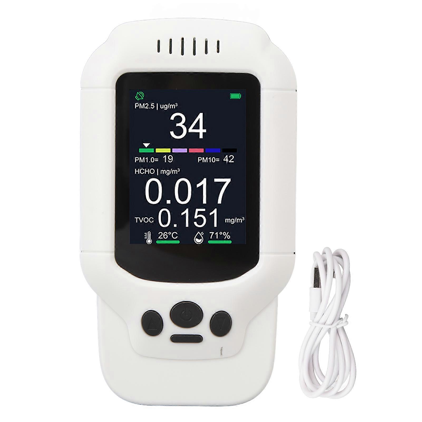 Indoor Air Quality Monitor - Accurate HCHO, PM2.5, TVOC Sensor with LCD Display and Portability