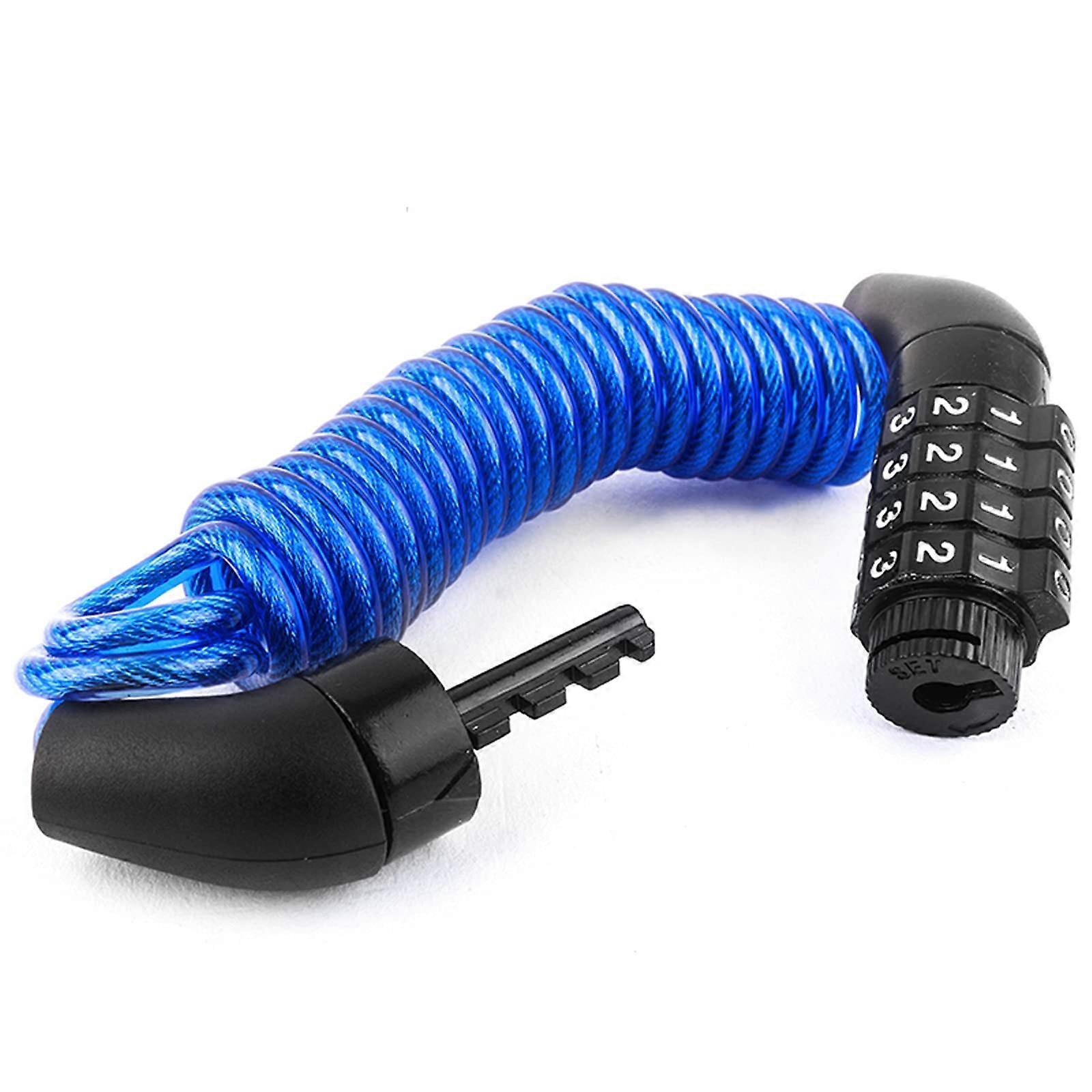 Bike Lock 150cm Mini Motorcycle Helmet Lock 4-Digit Combination Steel Wire Alloy Anti-Theft Lock in Blue