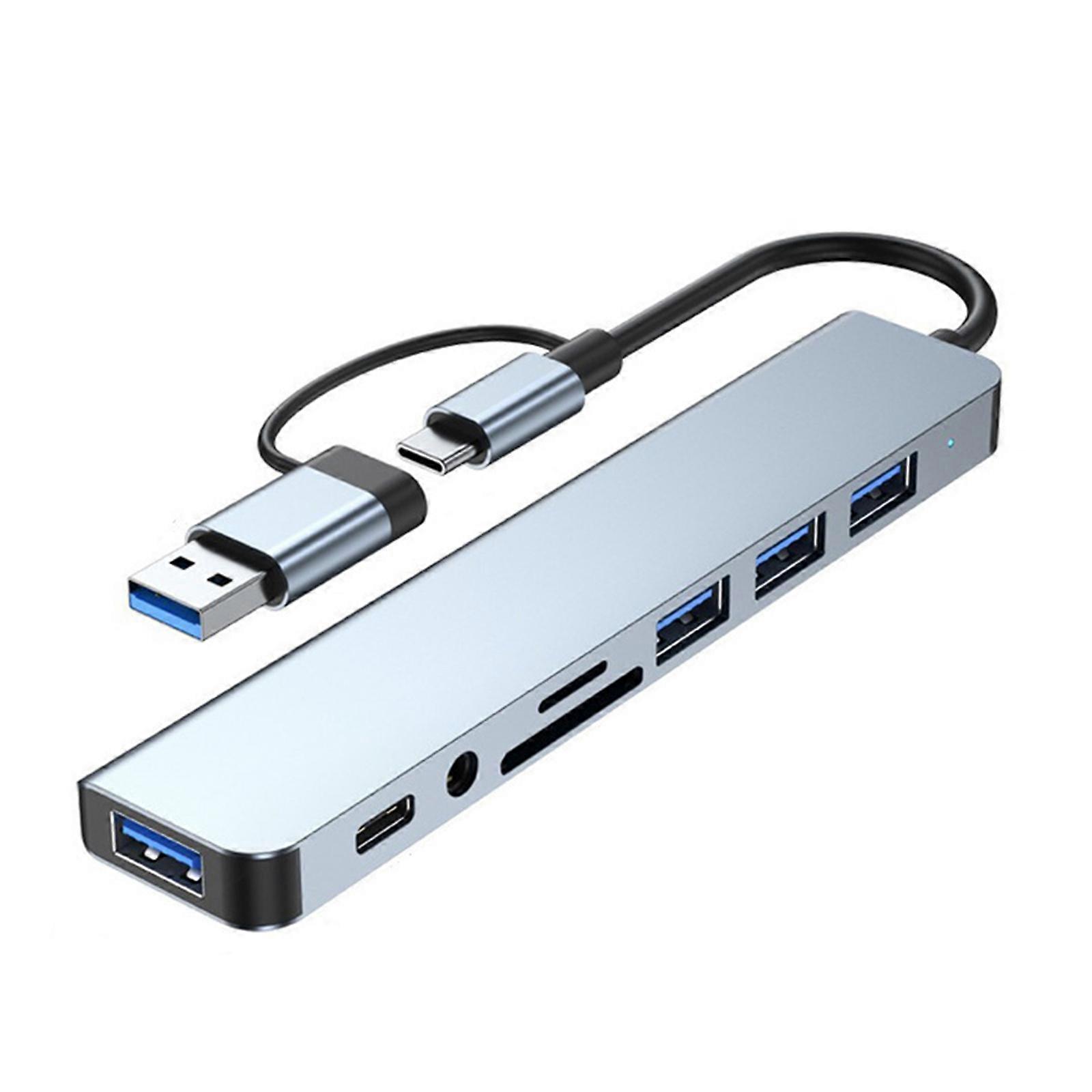 8-Port-USB-C-Hub-Adapter mit USB-Anschluss, Speicherkartenleser, 3,5-mm-Kopfhörersteckplatz und USB-C-Datenanschluss Effizient