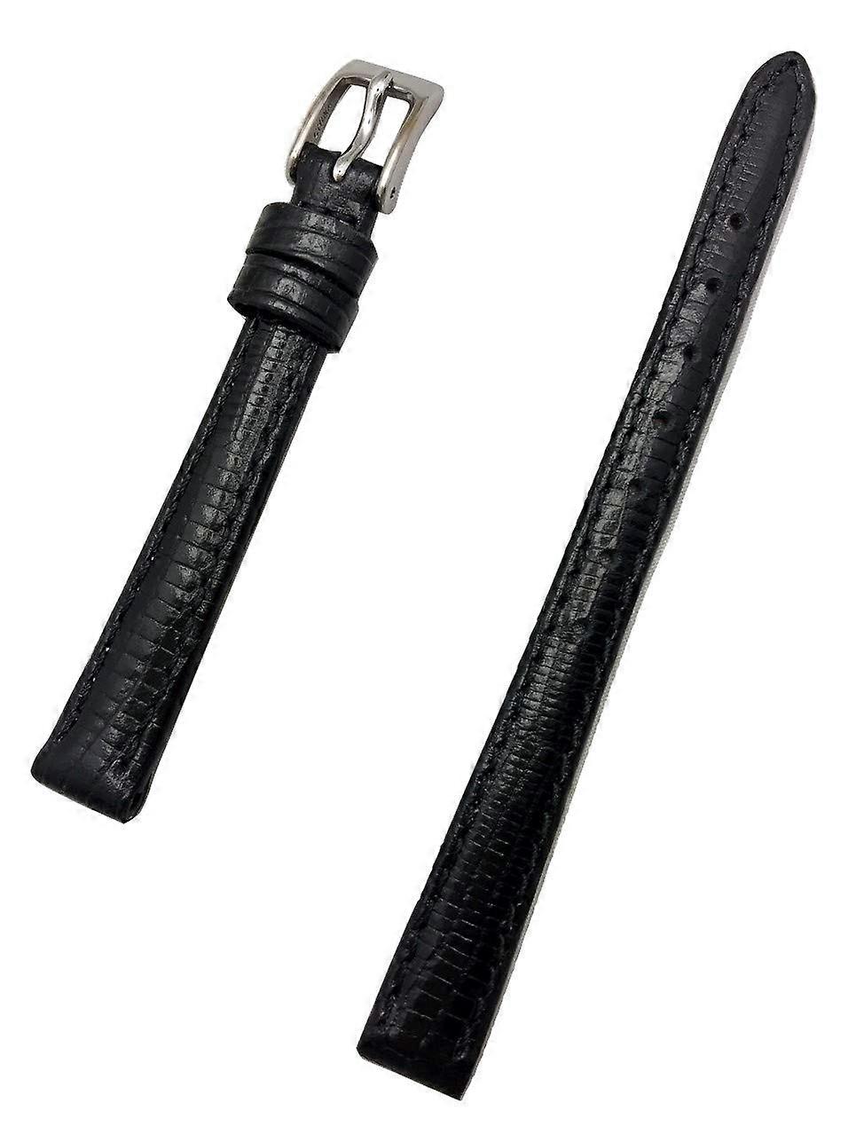 10mm Black Leather Watchband Tail Grain, Lizard Lightly Padded Strap