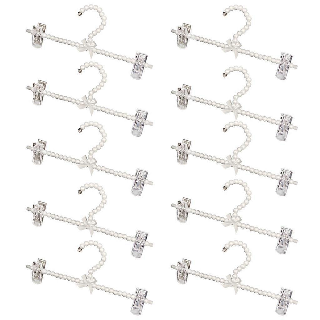 10x Pearl Beaded Clothes Hanger Rack 30cm with Clip for Pants Trouser White
