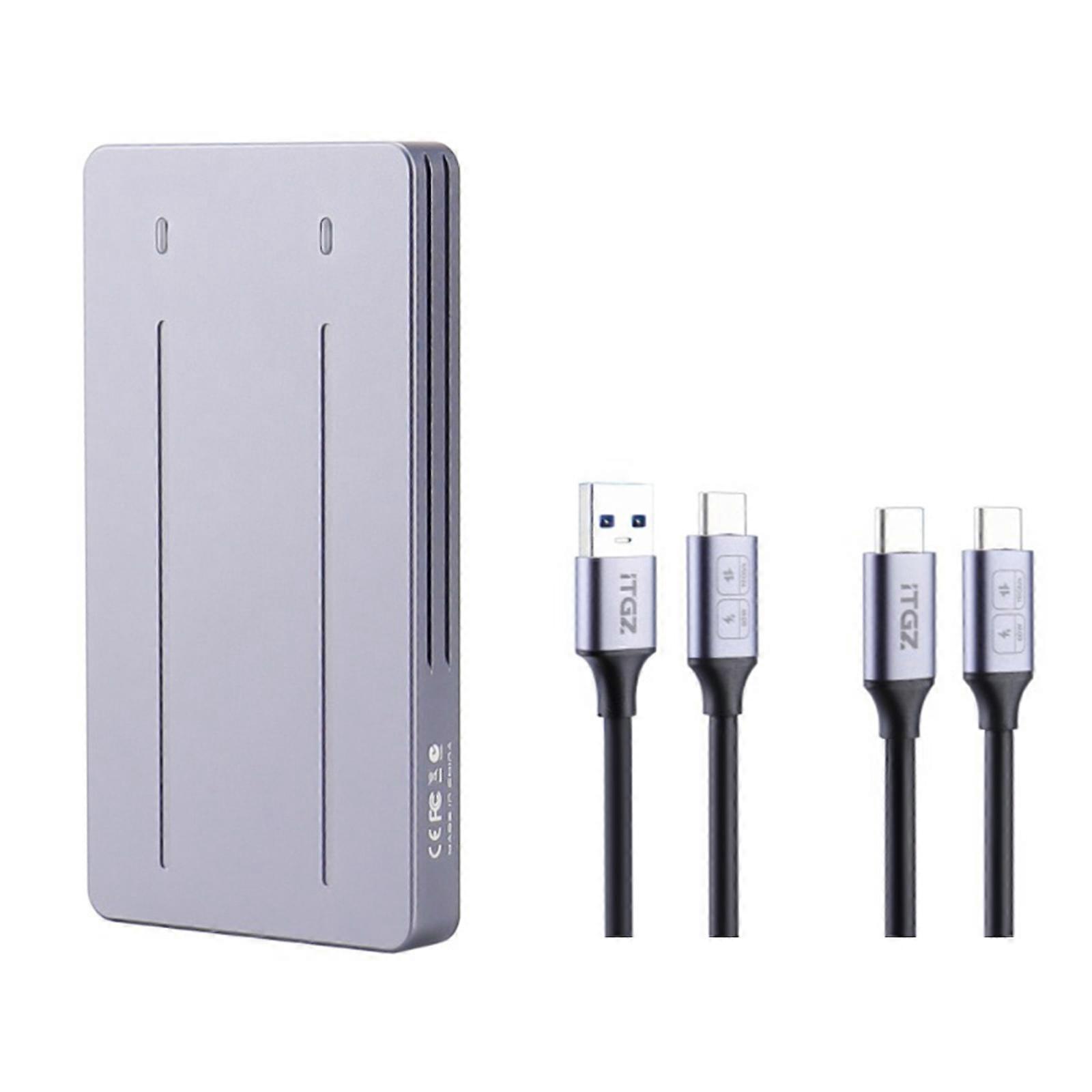 Portable Aluminum NVMe Sata SSD Enclosure Two Disks Supported External 2230/2242/2260/2280 SSDs Case Alloy USB3.1 10Gbps