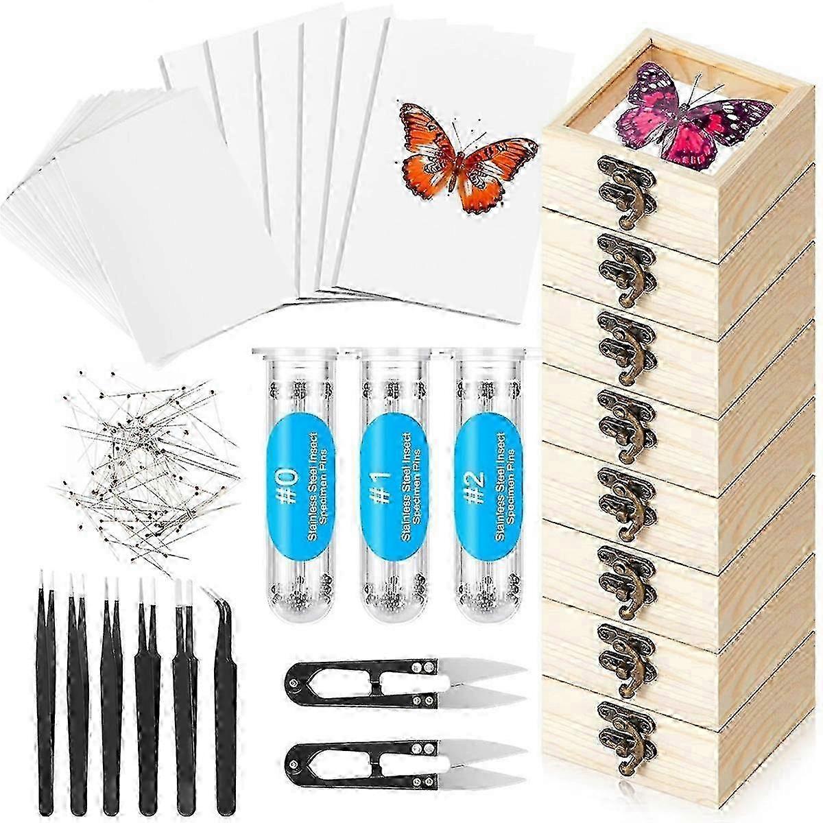 55個昆虫標本ツールキット蝶昆虫ピン留めキット昆虫学コレクション用品を示していますSZRH