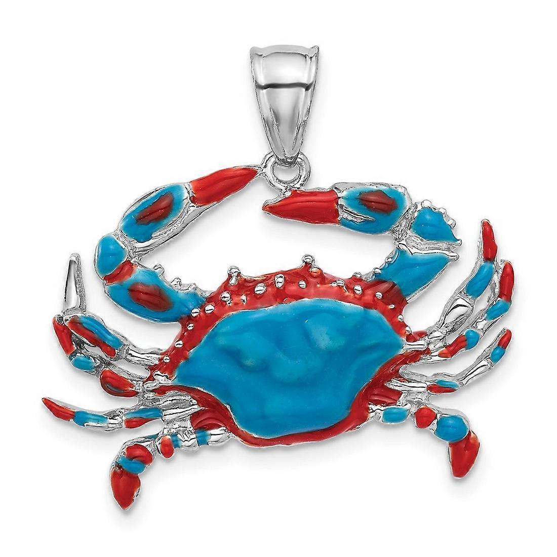 Collier pendentif crabe bleu émaillé en argent sterling 925 rhodié poli (28,5 mm) pour femme