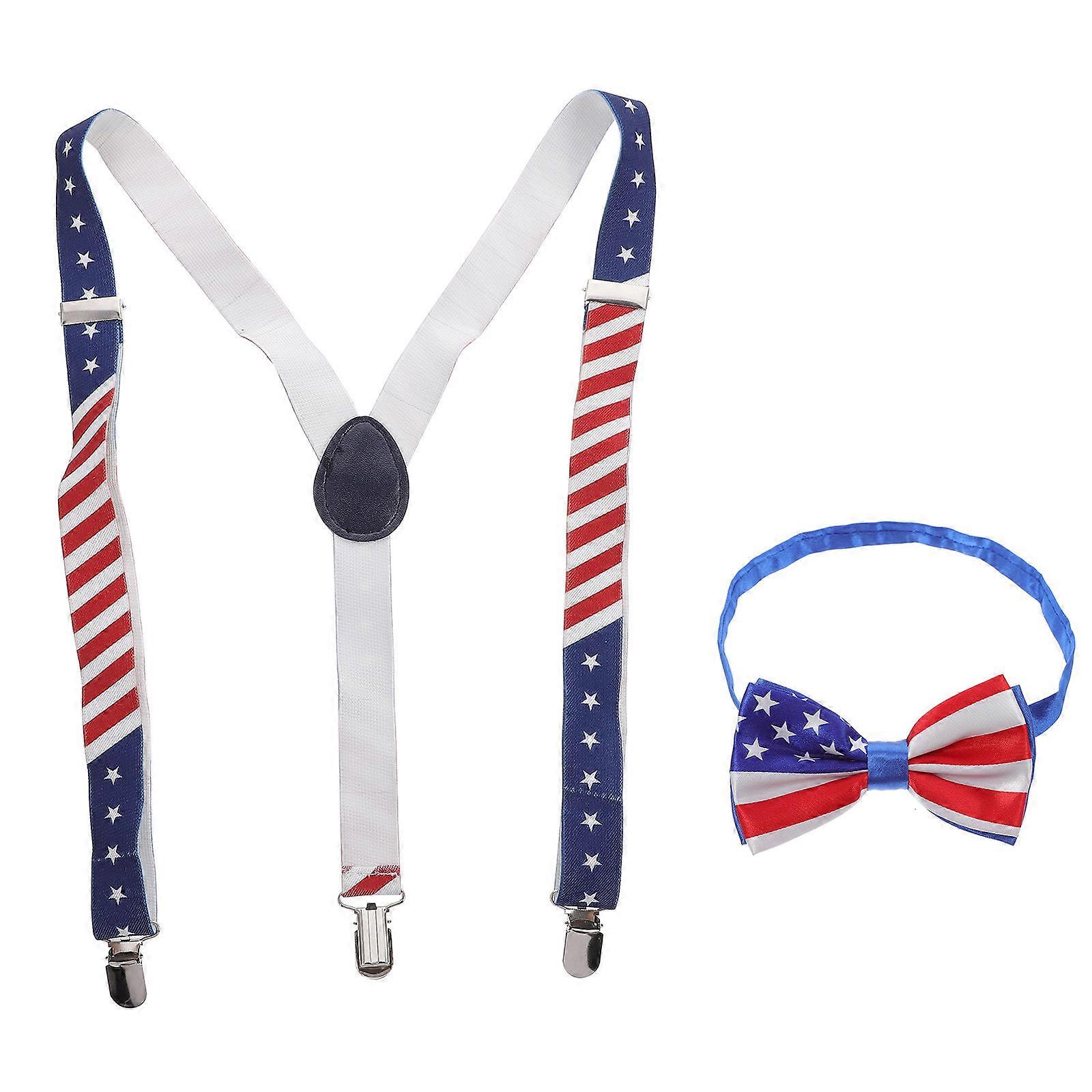 National Flag Design Suspender and Bowtie Set for Adults Wearing Polyester Zinc Alloy Assorted Color