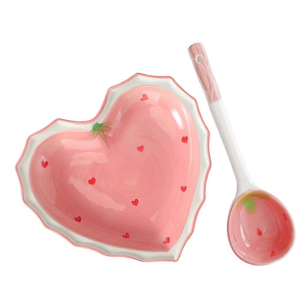 Heart Shaped Ceramic Bowl and Spoon Set for Salad Serving
