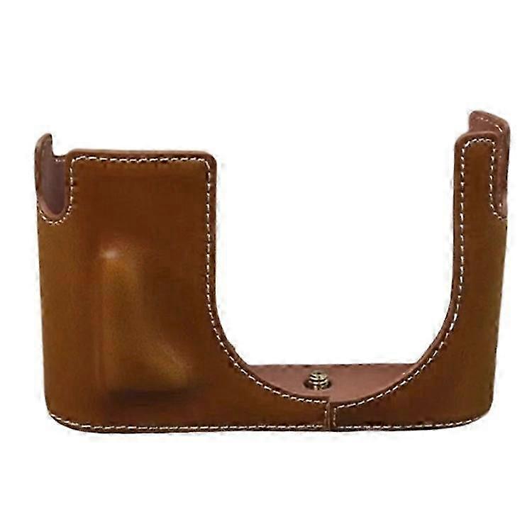 ライカQデジタルカメラに対応 PUレザーボトムケース バッテリー開口部デザイン 保護ハーフボディカバーブラウン SZRH