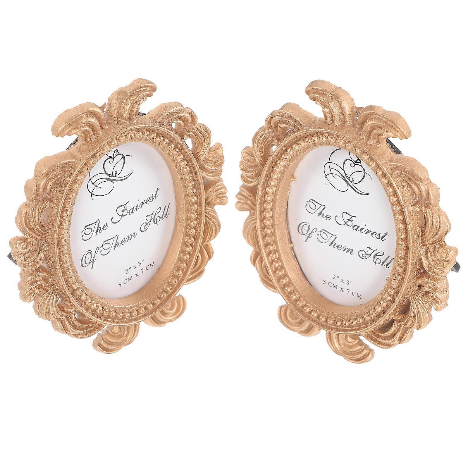 Decorative Picture Frame Embossed Design Golden 9.5x8cm Wall Display Tabletop Display 2Pcs