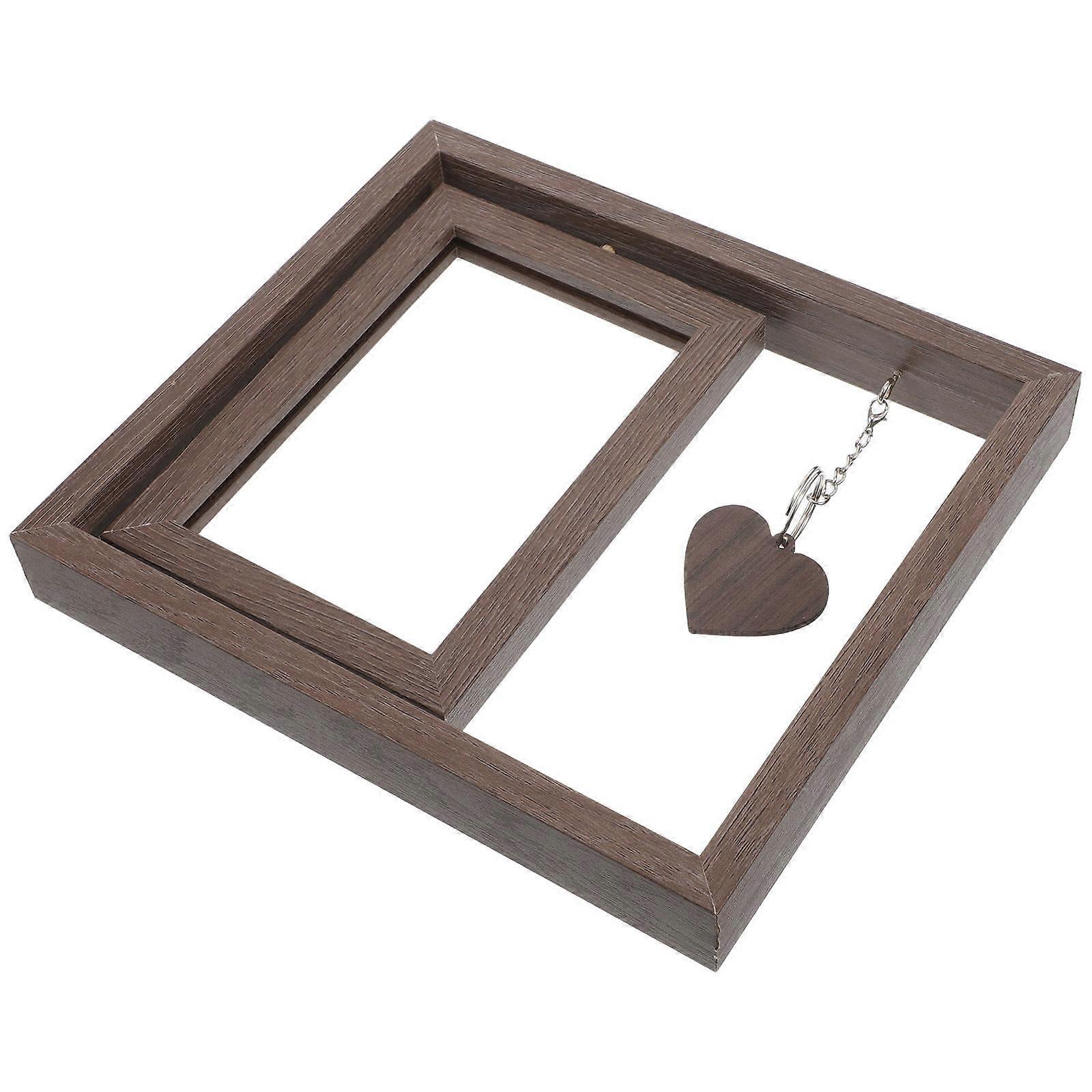 Wooden Rotating Picture Frame Dual-Sided Photo Display Coffee Color 23.00X21.00X3.00CM Rustic Style Home Decor 1Set