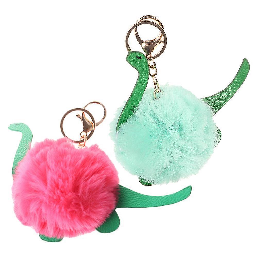 Fuzzy Cute Keychains Dinosaur Shape Faux Car Attachment Assorted Color 2Pcs