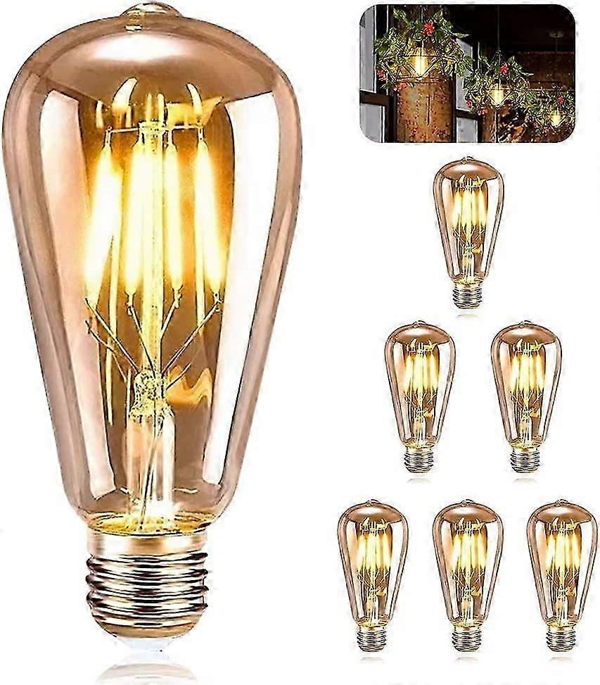 Vintage E27 Light Bulb, 6 Pcs LED Edison Light Bulb E27 ST64 Decorative Lamp Retro Edison Light Bulb