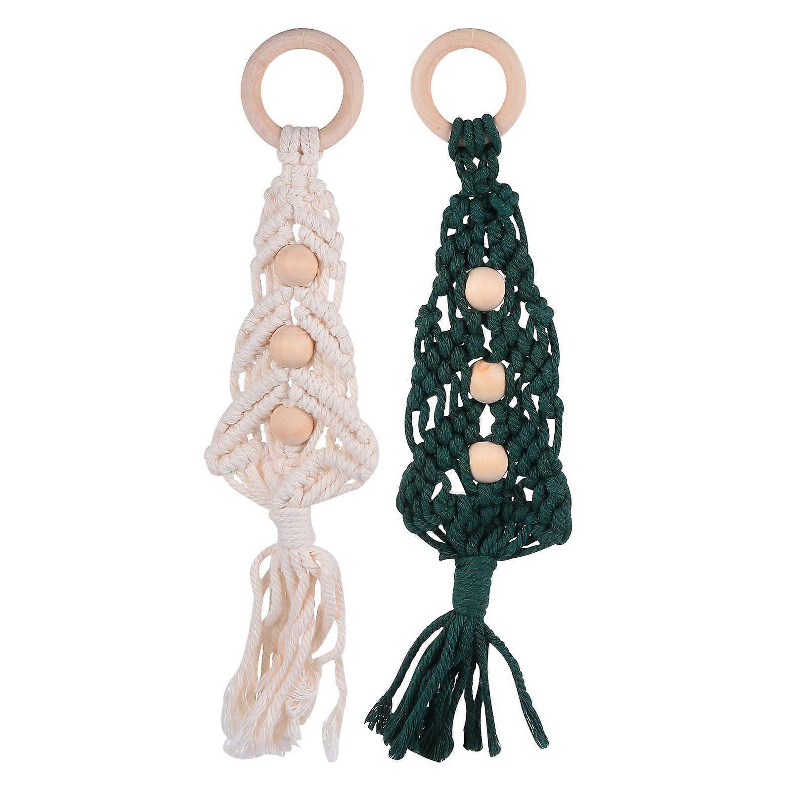 コットンロープペンダント手織りクラフトタッセルハンギングオーナメントベージュ30X8CMデコレーション2個