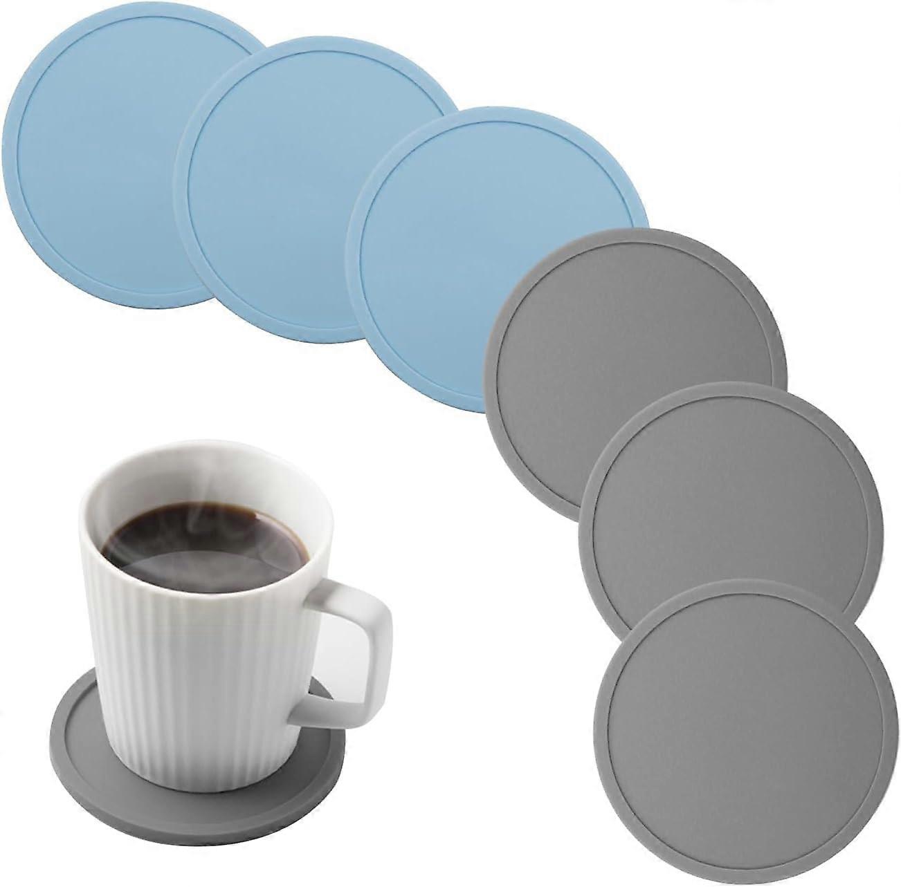 6-piece silicone insulated beverage coasters, simple round coasters