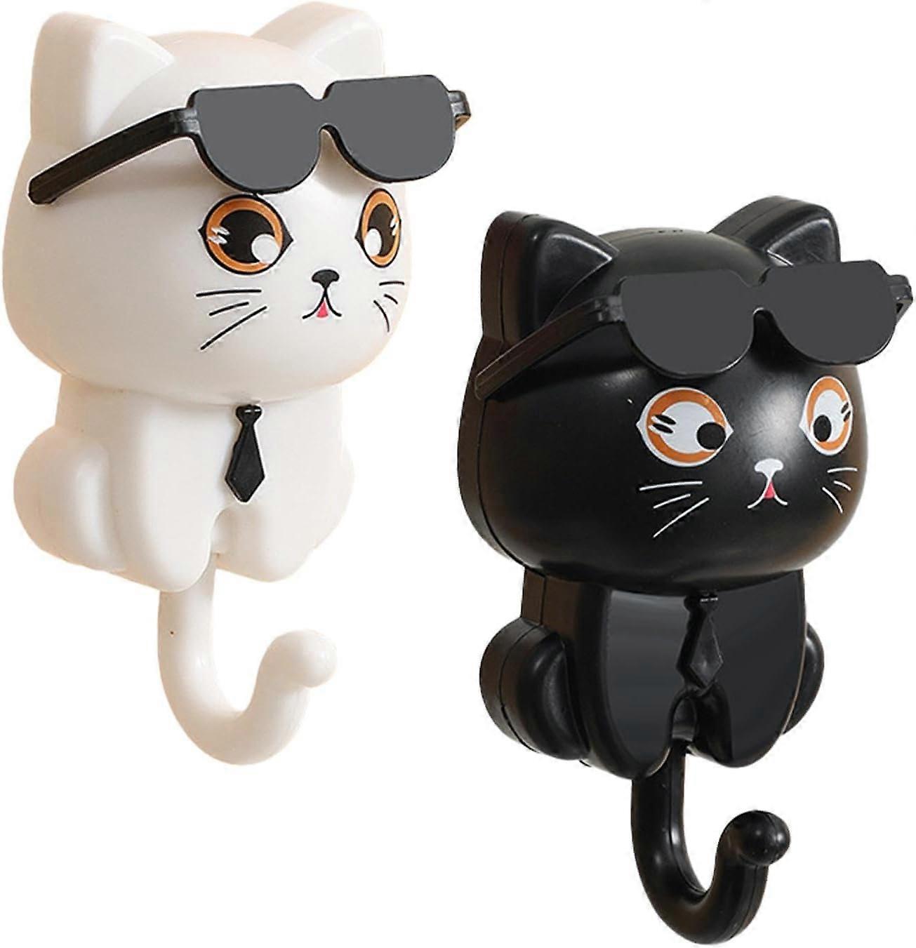2-piece cute cat-shaped hook set, punch-free gravity hook