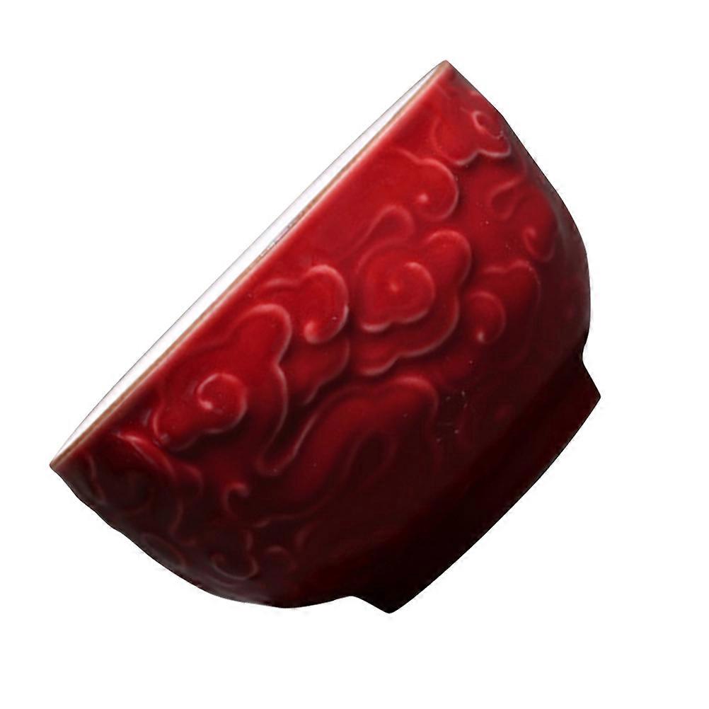 Ceramic Drinkware Large Teacup For Home Use Red Embossed Cloud Pattern Heat Resistance 1Pcs
