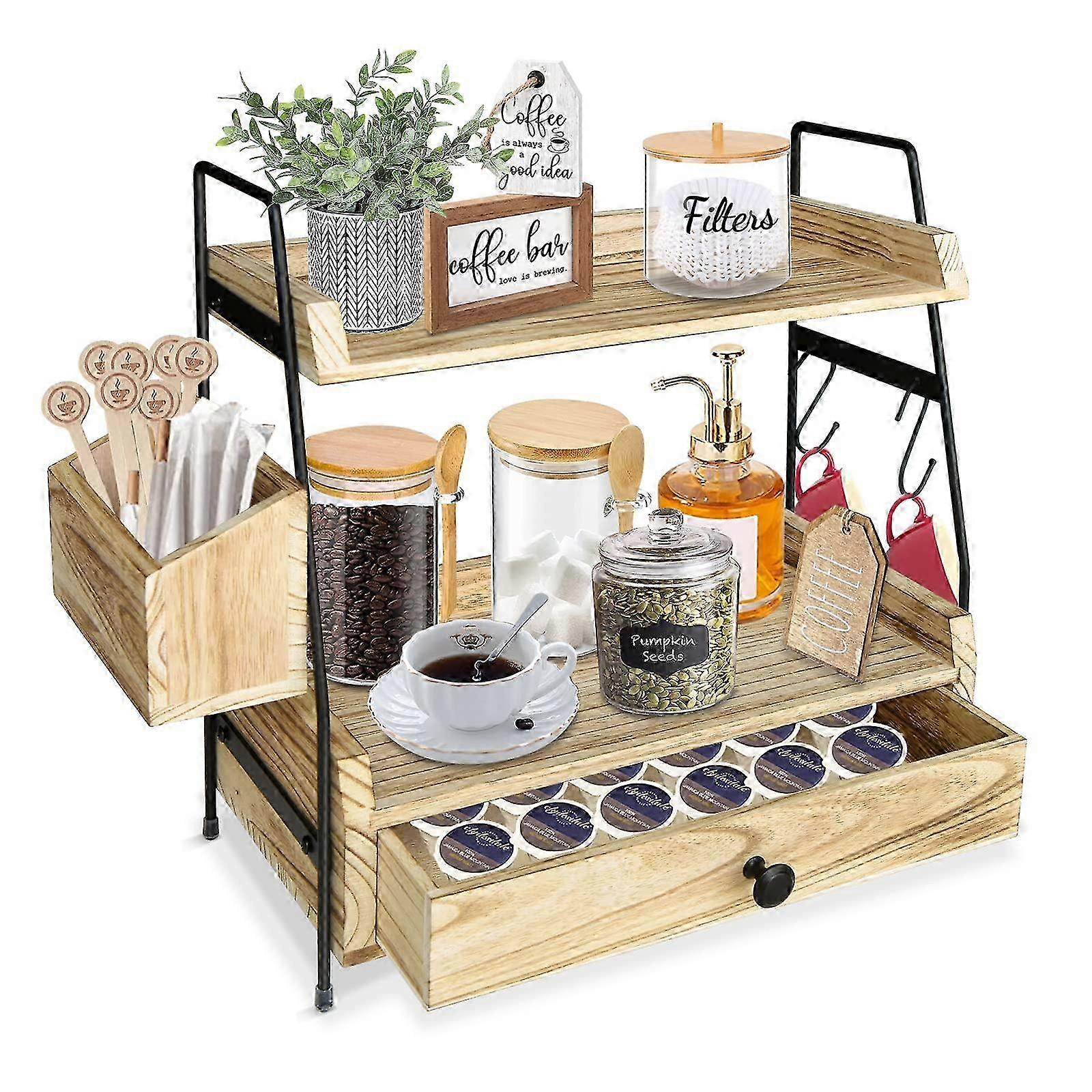 Multi-color Coffee Bar Countertop Organizer with Storage for Home or Kitchen Use